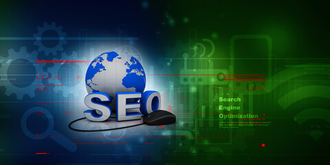 3d rendering mouse attached to word seo search engine optimization 
