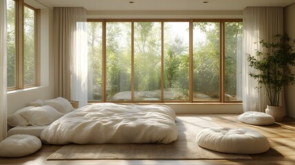 A serene minimalist bedroom designed for relaxation and mindfulness