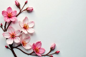 Delicate hand-stitched blossoms, muted pastels, pattern, art