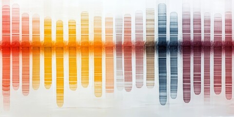 Horizontal visualization of multicolored barcode like dna segments in abstract sequence layers used in genome analysis and digital medical interface in conceptual high resolution science visual