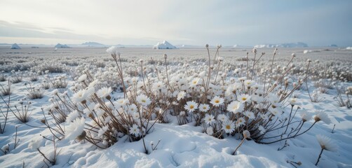  Tundra Bloom White Dryas Flowers Breaking Through a Frozen Tundra Strength and Simplicity © Sanook