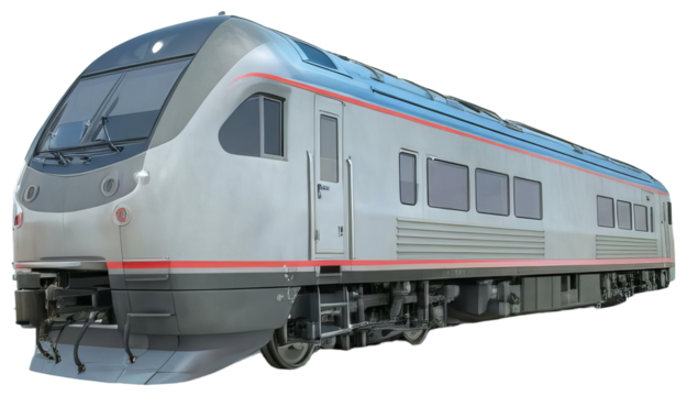 Modern Passenger Train on Tracks, transparent background png