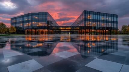 Fototapeta premium Reflective Modern Architecture at Sunset