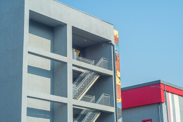 Construction for training firefighters. A dummy of half a building built for training rescue services.