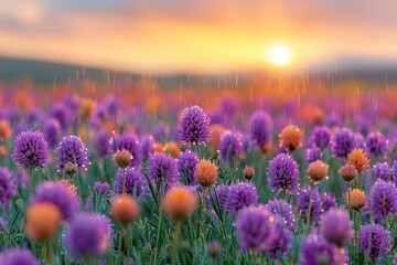 Fototapeta premium Nature's rebirth. Vibrant blooms emerge after a spring rain.