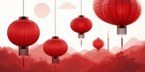 Obraz premium Modern and minimalist red lanterns featuring clean lines and simple geometric shapes, a contemporary twist on tradition.