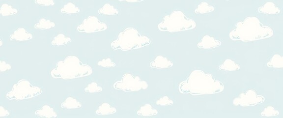 Adorable hand-drawn cloud pattern on a soft blue background, perfect for nursery décor, fabric, nursery