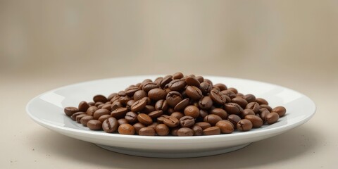 Fototapeta premium Digital Coffee Painting Coffee Beans on a White Plate with Realistic Hand Painted Effect and Rich Detail