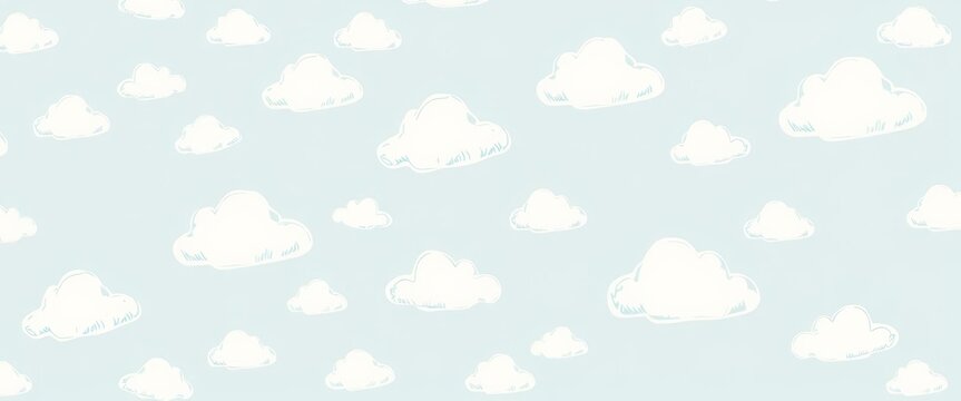 Fototapeta Adorable hand-drawn cloud pattern on a soft blue background, perfect for nursery décor, fabric, nursery