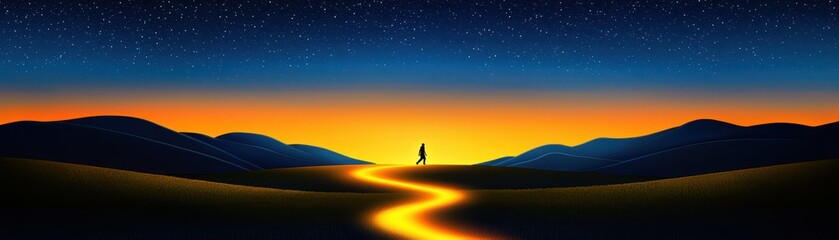 Silent journey through starry hills at dusk dreamy landscape serene environment inspirational concept