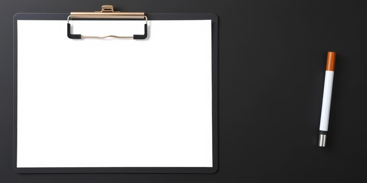 Blank white paper on black clipboard, ready for notes or to-do list, stationary, texture