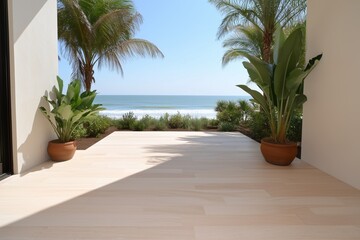 Fototapeta premium A coastal view with palm trees and ocean