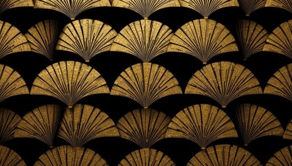  Gold Art Deco Gold Fan Pattern On Black. Vintage Style.