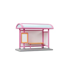 Cute Pink Bus Stop 3D Illustration