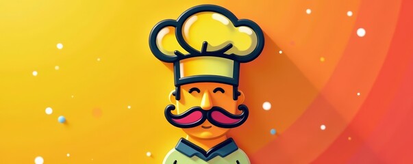 Colorful chef icon with toque hat & moustache for cooking designs, vector, chef, flat