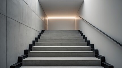 Modern concrete stairs leading upward in a welllit architectural space showcasing minimalist design elements : Generative AI