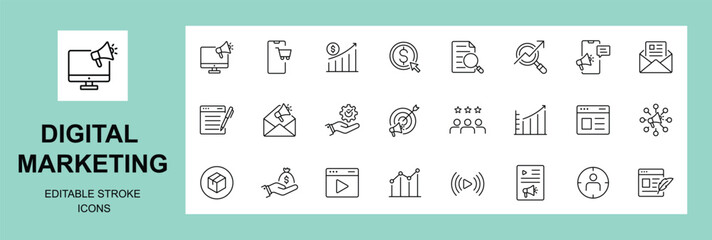 Digital marketing editable stroke icon set.