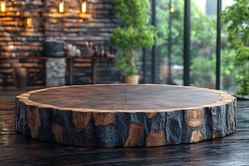Rustic Wooden Slab Display.