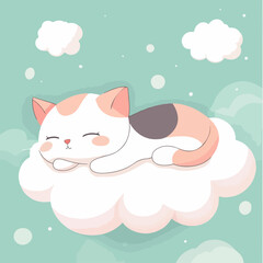 Fototapeta premium Cat sleeping on clouds, vector illustration.