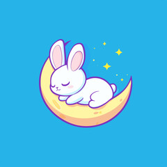 Rabbit sleeping on the moon, vector illustration.