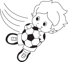 Soccer boy with ball and stars illustration for kids and youth