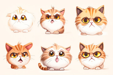 Fototapeta premium Series of cartoon cats with different expressions