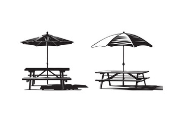 Charming Picnic Table Silhouettes Outdoor Dining Artwork
