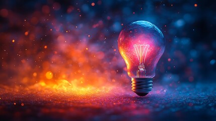 Beautiful Light Bulb Shines with Fiery Glow on Dark Backdrop