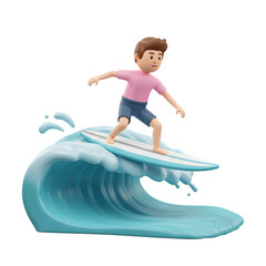 Stylized surfer riding ocean waves, embodying youthful energy and aquatic adventure