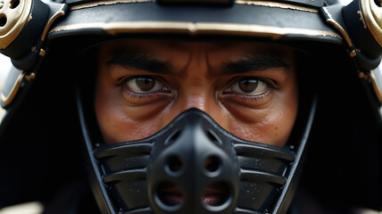 Samurai warrior in armor with intense gaze