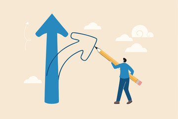 Change direction or career path for best opportunity, turn or transform to different direction, choice or alternative way to progress concept, businessman draw new arrow metaphor of change direction.