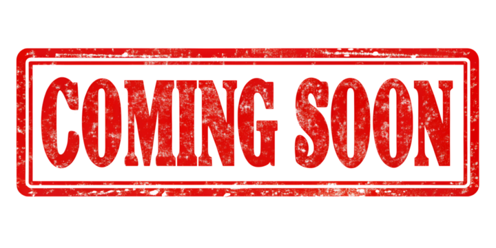 A Red Alert: "Coming Soon" stamped with weathered texture, announcing anticipation and building excitement, ready to capture attention