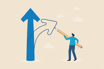 Change direction or career path for best opportunity, turn or transform to different direction, choice or alternative way to progress concept, businessman draw new arrow metaphor of change direction.
