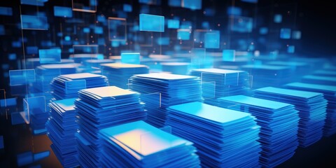 Fototapeta premium Abstract network grid with files and folders, futuristic software interface, digital document management system, store, search and organize documents, corporate business, paperless office