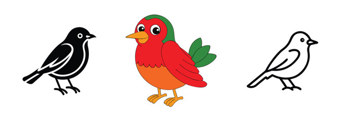 Colorful Bird Illustrations Black, White, and Red Designs