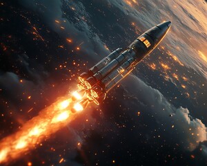 Obraz premium Epic space launch at dawn