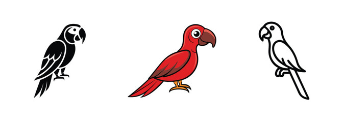 Parrot Illustrations Black, Red, and Outline Designs