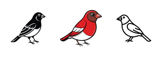 Three Bird Illustrations Black, Red, and Outline Designs