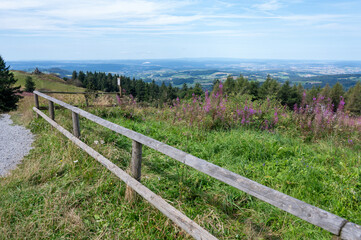 Fototapeta premium Landscape with a wooden fence from a mountain