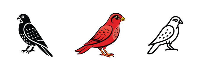 Three Bird Illustrations Black, Red, and Outline Styles