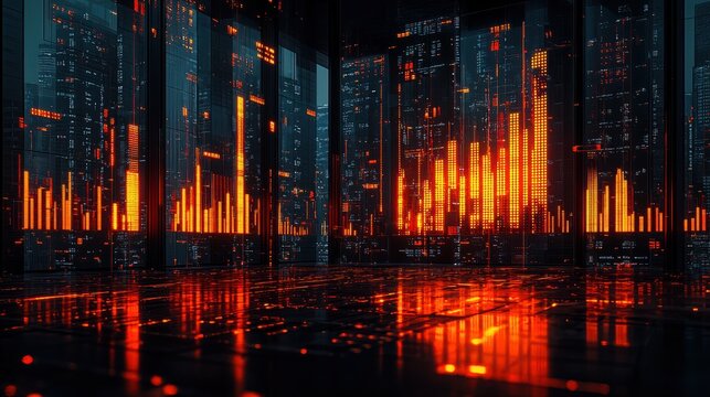 Abstract Digital Visualization of Data Flow and Computational Models in a Futuristic Urban Environment