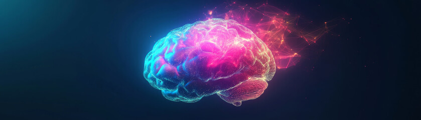 Obraz premium vibrant digital artwork showcasing holographic brain illuminated with colorful lights, representing creativity and intelligence. intricate design highlights neural connections and abstract