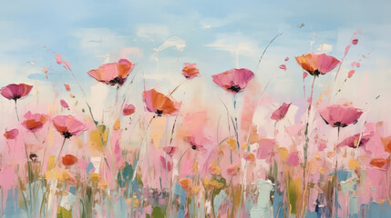 Vibrant summer landscape with blooming flowers under a bright blue sky