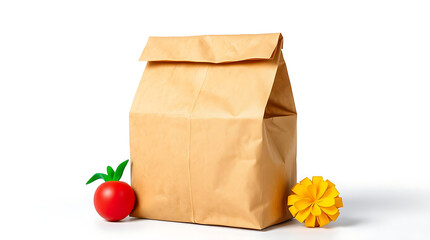 Brown paper lunch bag isolated on transparent background