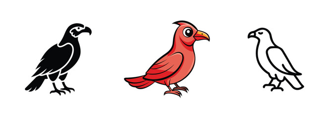 Bird Illustrations Black, Red, White Avian Designs
