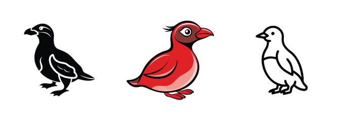 Puffin Bird Illustrations Black, Red, White Cartoon Designs
