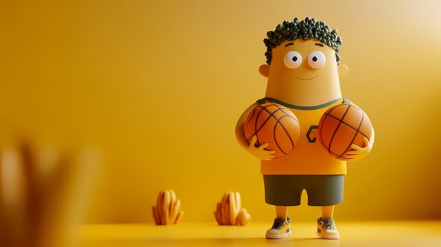 Stylized 3D Basketball Player: Calm and Focused in a Minimalist Setting