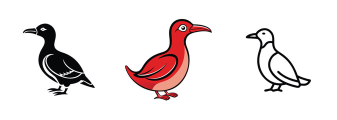 Obraz premium Three Bird Illustrations Black, Red, and Outline Styles