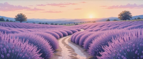  Romantic Lavender Twilight Gentle Path Through a Dreamlike Landscape