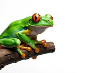 Obraz premium Green tree frog perched on white, vibrant colors , frog, legs, leap